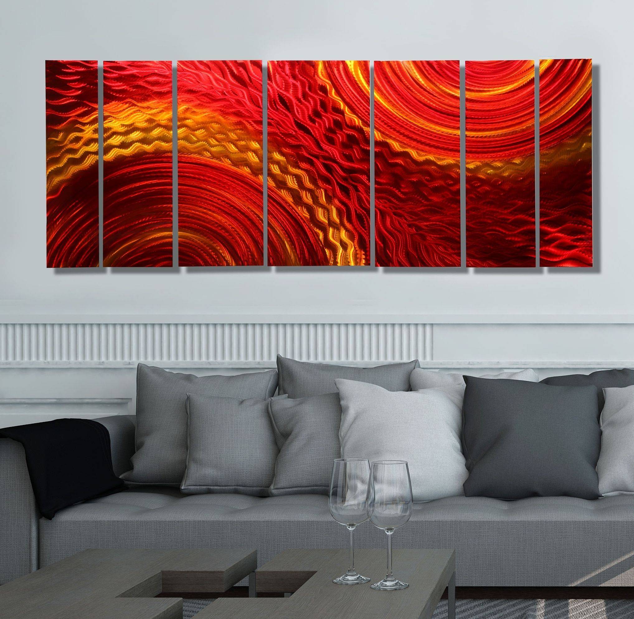 Harvest Moods – Dynamic Red & Gold Modern Metal Wall Sculpture Throughout Widely Used Red And Yellow Wall Art (View 8 of 15)
