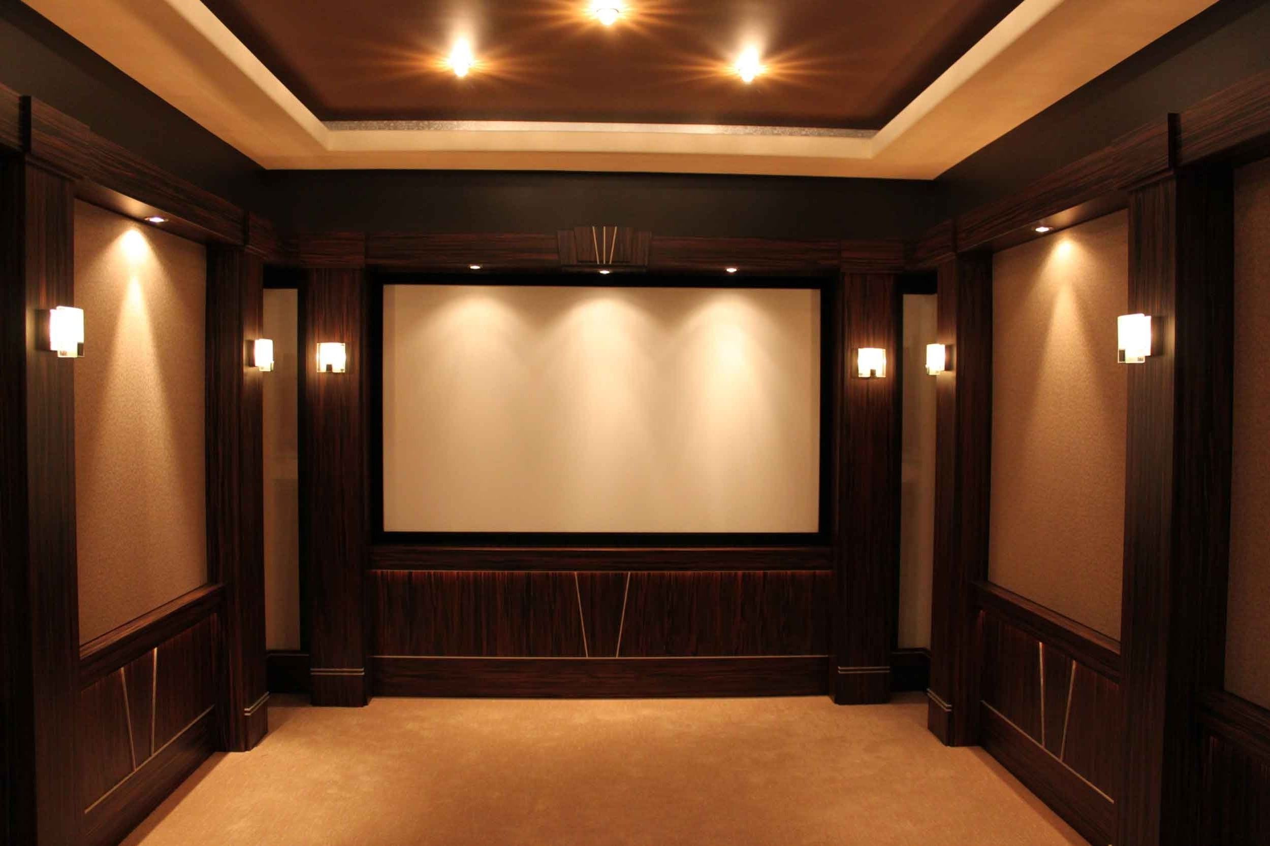 Home Theater Wall Art With Regard To Newest Small Home Theater Room Ideas Big Screen On The Beige Wall Long (View 13 of 15)
