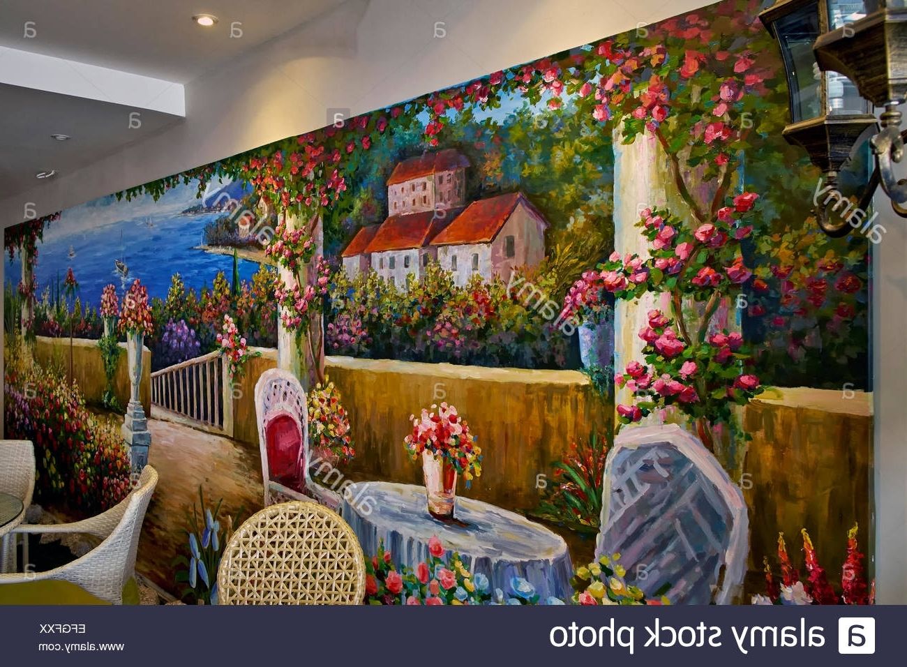 Italian Restaurant Interior With Feature Colourful Wall Mural Of In Most Current Italian Scenery Wall Art (View 7 of 15)