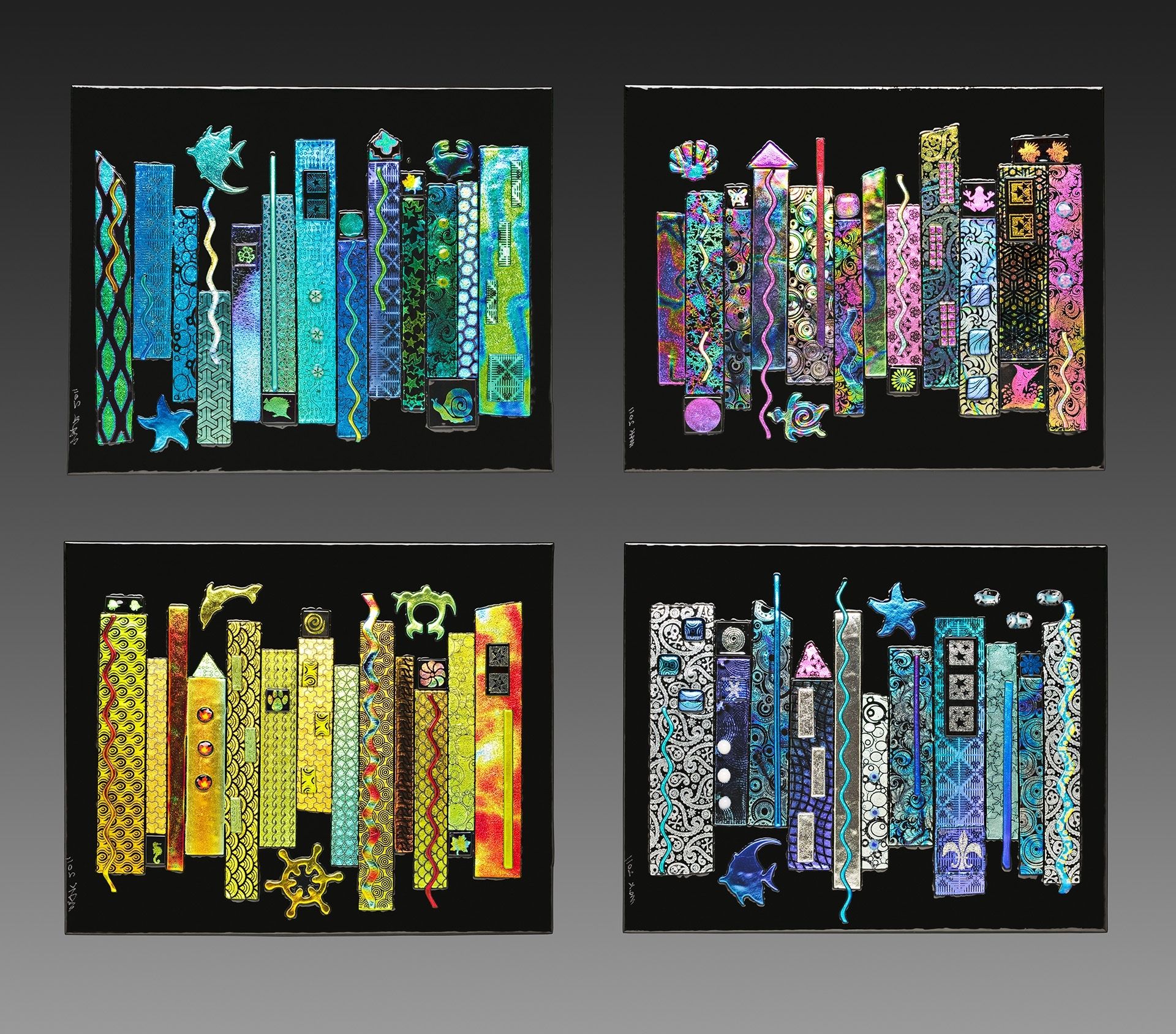 Jazz Seasons Dichroic Fused Glass 4 Panel Wall (View 5 of 15)