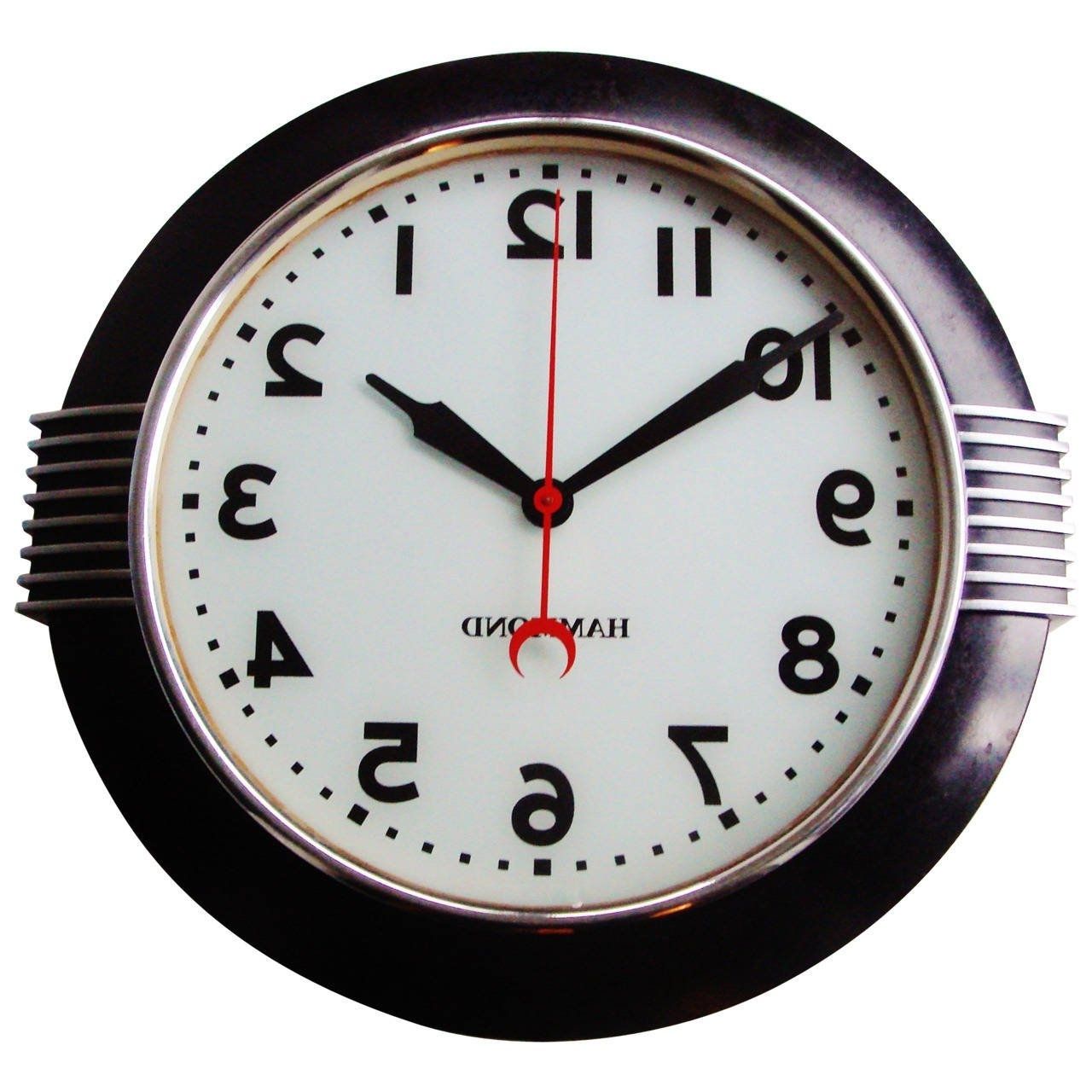 Large American Art Deco Chrome And Black Illuminated Dial Wall Intended For Most Current Large Art Deco Wall Clocks (View 1 of 15)