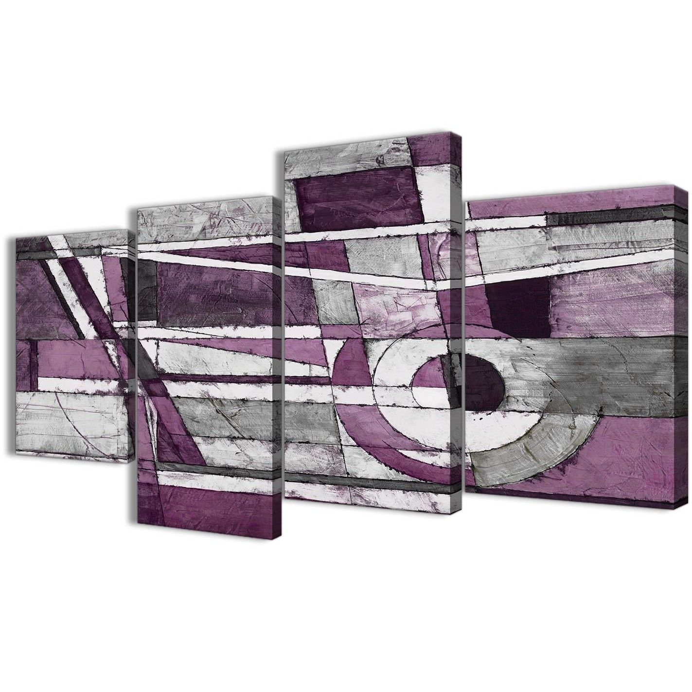 Large Aubergine Grey White Painting Abstract Bedroom Canvas Wall Inside Popular Aubergine Wall Art (View 4 of 15)