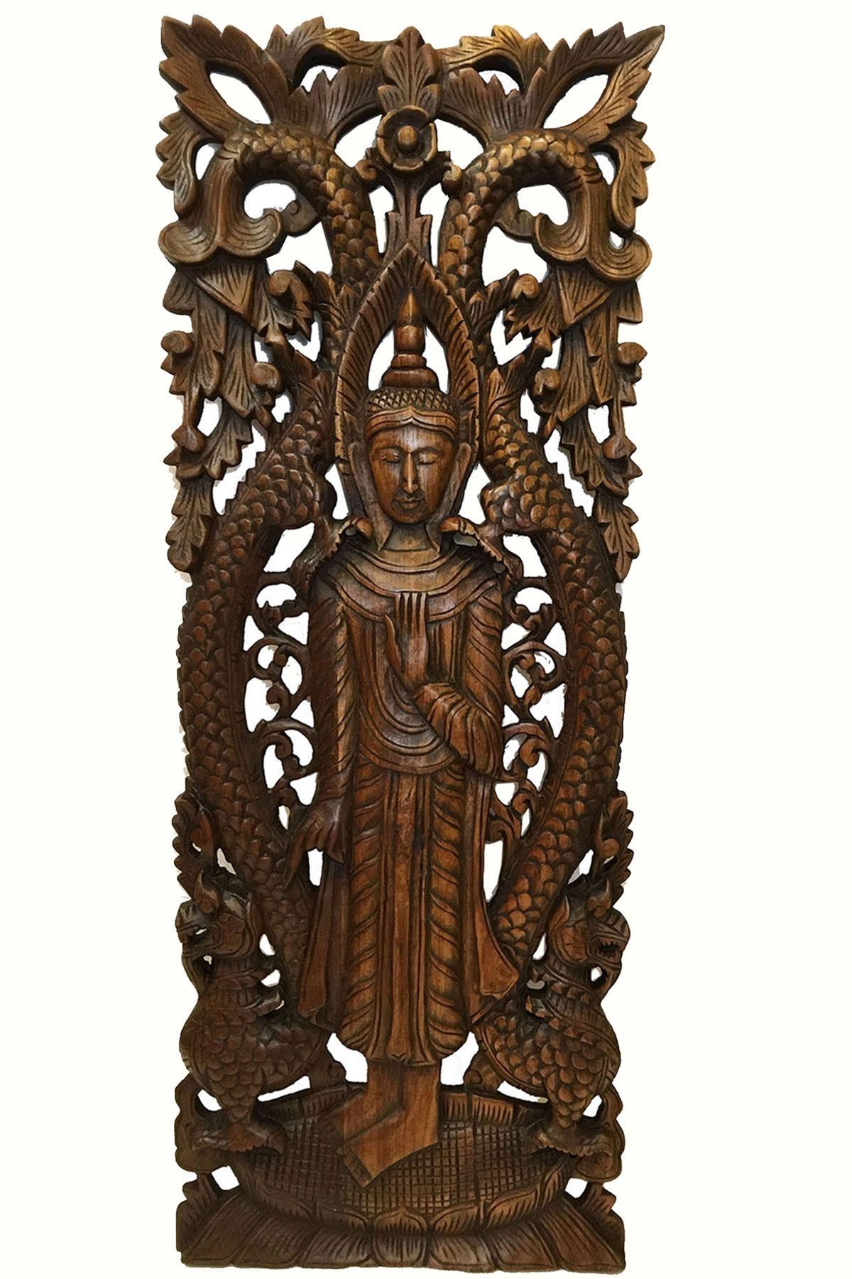 Large Carved Wood Panel. Buddha Wall Art (View 12 of 15)
