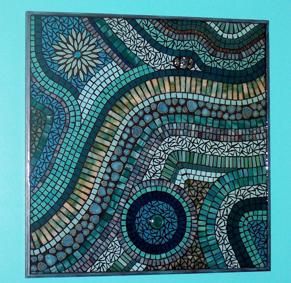 Latest Abstract Mosaic Art On Wall Throughout Wall Art Ideas Design : Blue Colored Glass Mosaic Wall Art (View 3 of 15)
