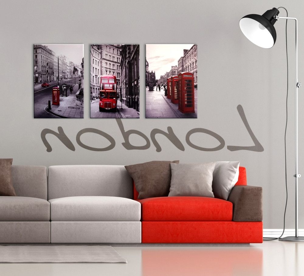 Latest London Cityscape 3 Piece Printed Wall Art For Black And White Wall Art With Red (View 1 of 15)