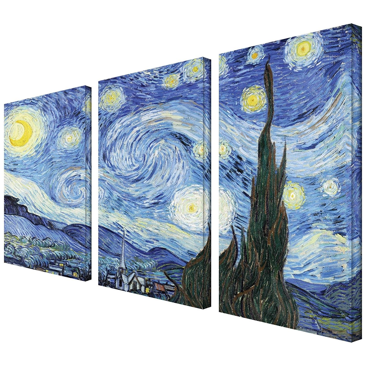 Latest Vincent Van Gogh Multi Piece Wall Art Inside Amazon: Artwall 3 Piece Starry Nightvincent Van Gogh (View 2 of 15)