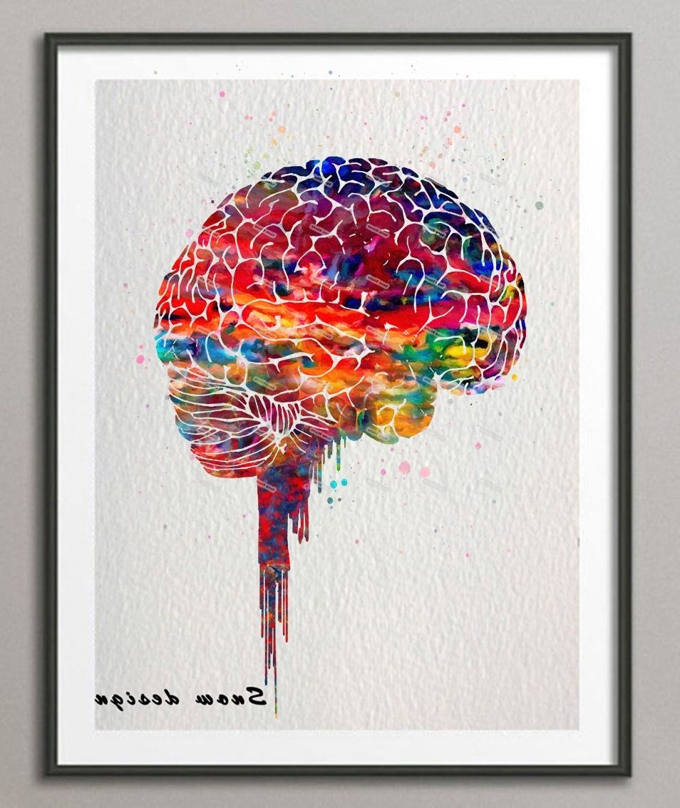 Medical Wall Art Intended For Best And Newest Original Watercolor Brain Poster Print Canvas Painting Anatomy (View 1 of 15)