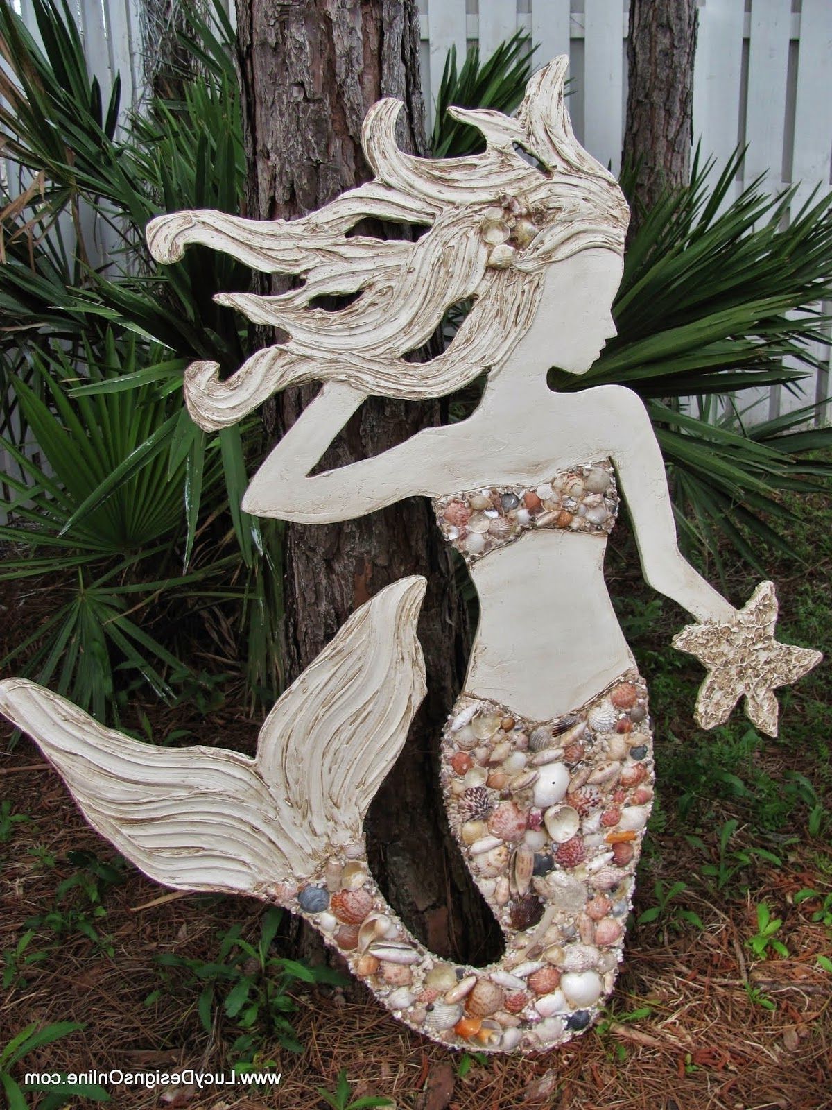 Mermaid Wall Art New Design With Sea Shells, Crushed Glass And Inside Widely Used Wooden Mermaid Wall Art (View 10 of 15)