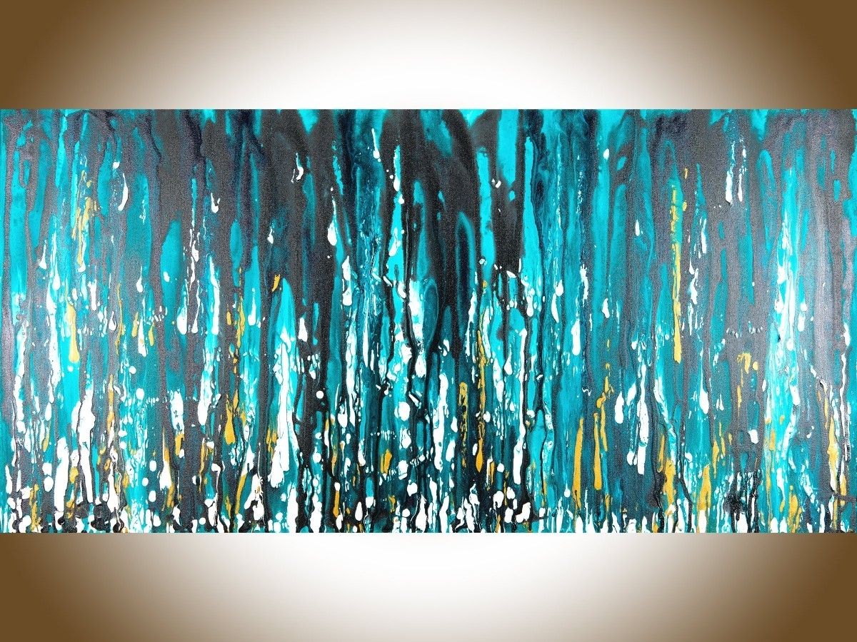 Meteor Showerqiqigallery 48"x24" Stretched Canvas Original With Famous Acrylic Abstract Wall Art (View 6 of 15)