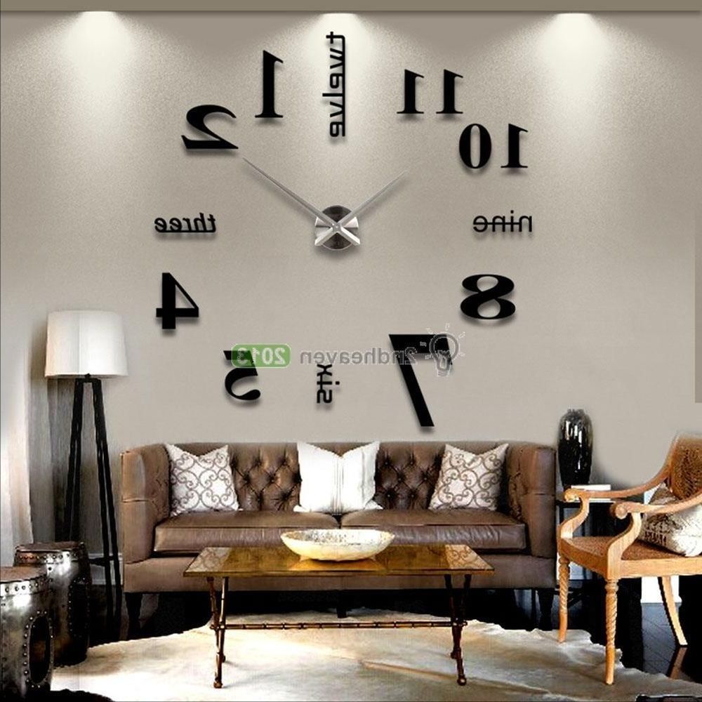 Modern Diy Large Wall Clock 3d Mirror Effect Sticker Decal Home Within Most Recent Wall Art Deco Decals (View 10 of 15)