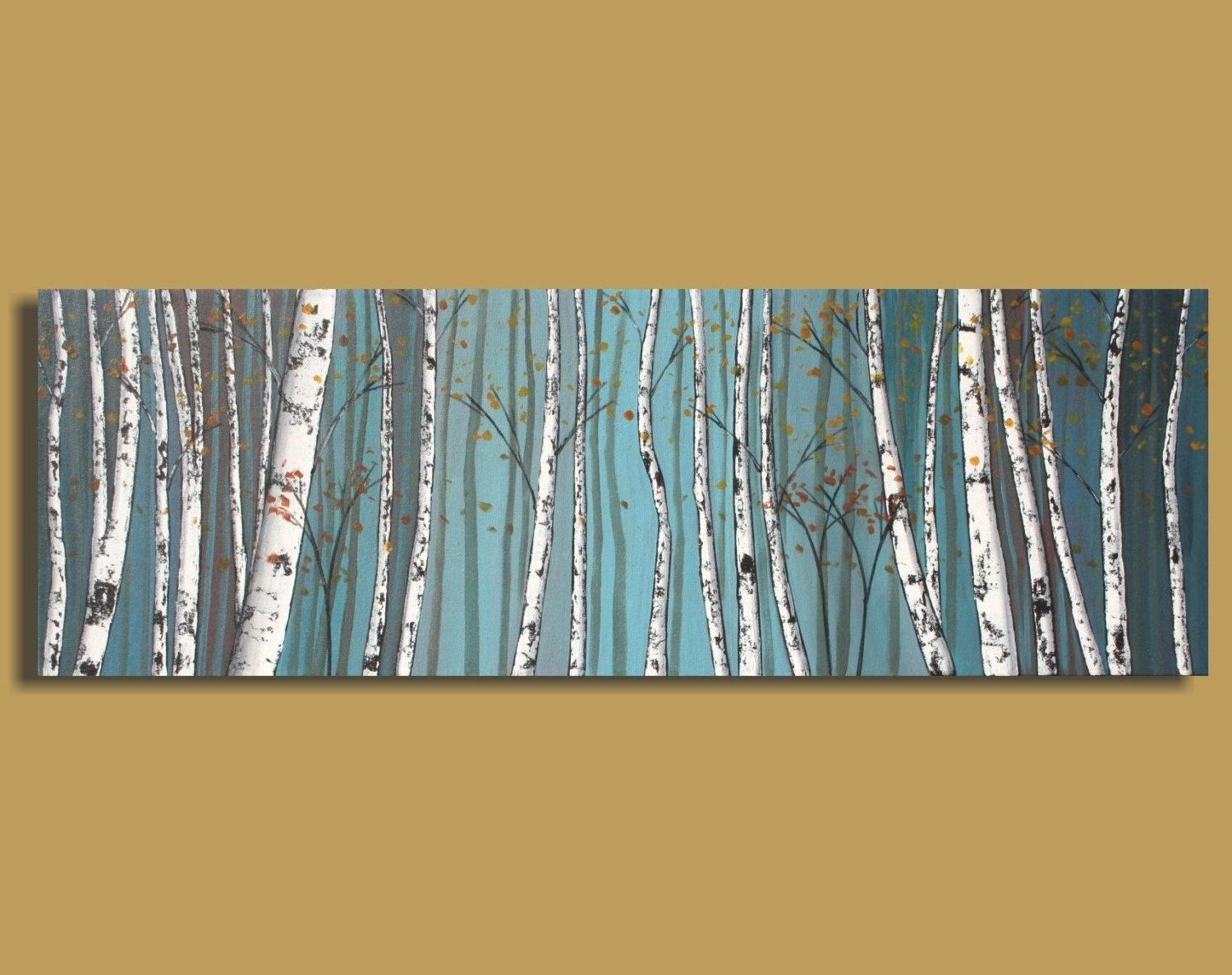 Most Current Horizontal Abstract Wall Art For Abstract Painting Of Birch Trees, Panoramic Painting, White Birch (View 13 of 15)