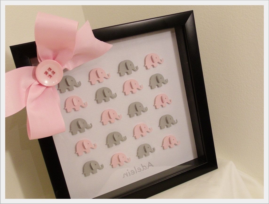 Most Popular 3d Wall Art For Baby Nursery For 3d Elephant Art In Framed Shadow Box — Custom Baby Girl Room (View 1 of 15)