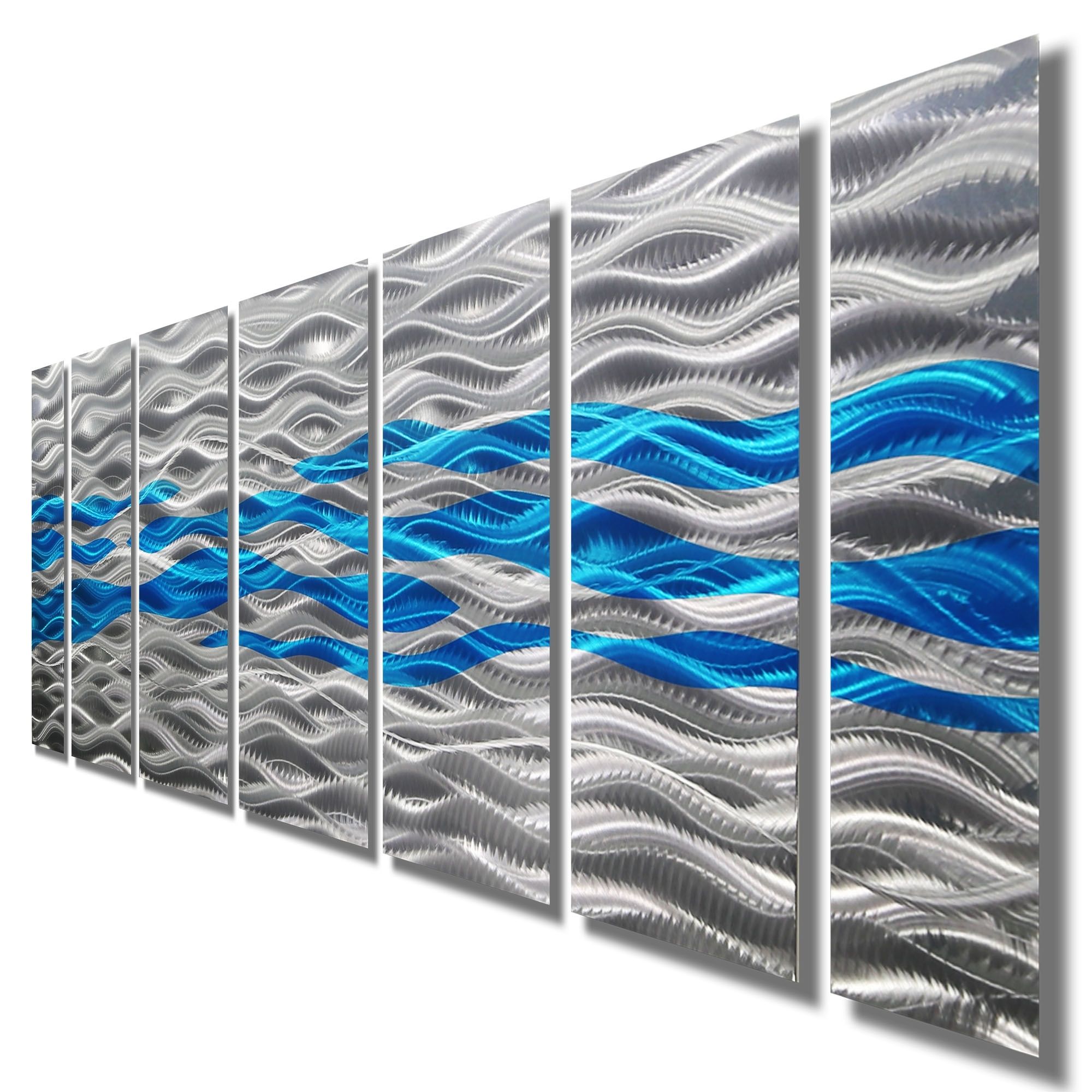 Most Popular Caliente Aqua – Silver & Aqua Blue Abstract Metal Wall Artjon With Blue And Silver Wall Art (View 7 of 15)