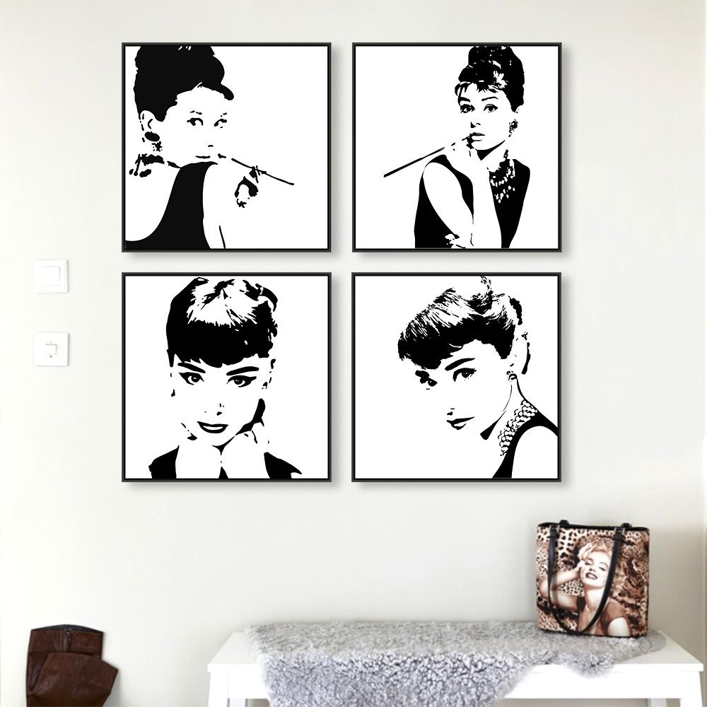 Most Recent Modern Minimalist Black White Audrey Hepburn Portrait Pop Movie In Glamorous Audrey Hepburn Wall Art (View 15 of 15)