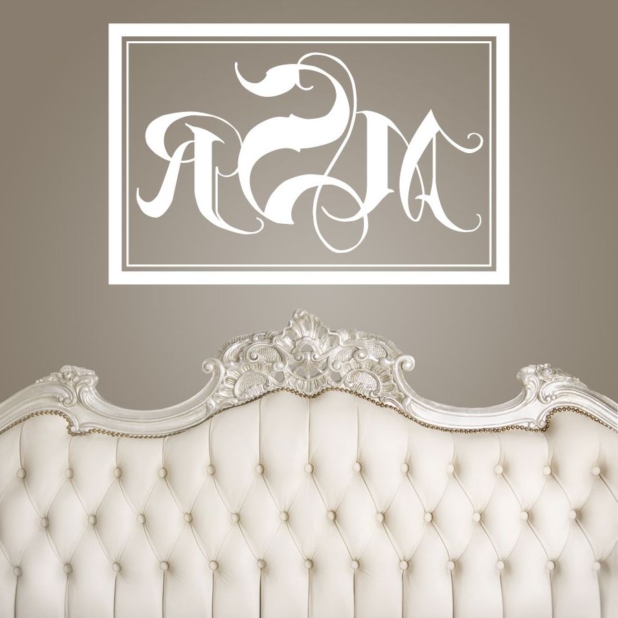 Most Recent Monogrammed Wall Art Within Rectangle Script Monogram Wall Art Decals (View 5 of 15)