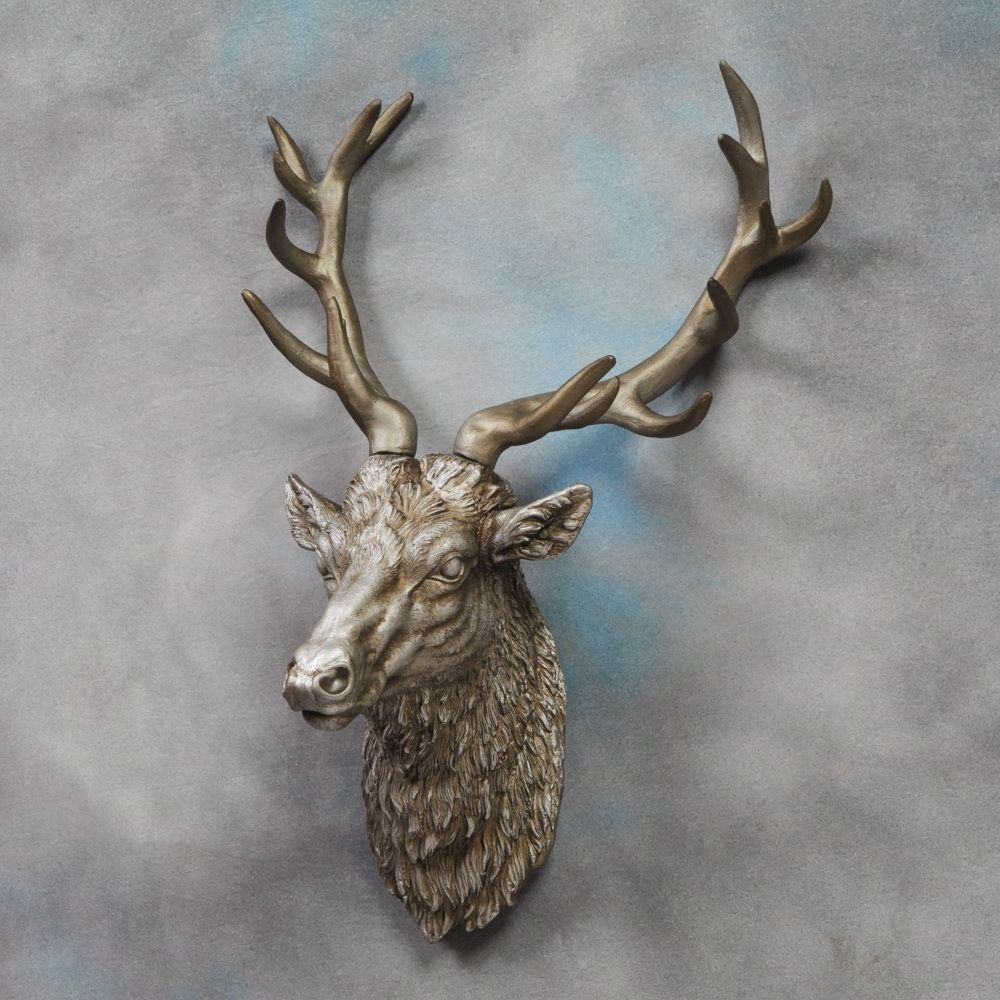 Most Recent Stag Head Wall Art Pertaining To Large Deer Stag Head Wall Mount – Antique Silver – Beautiful Wall (View 12 of 15)