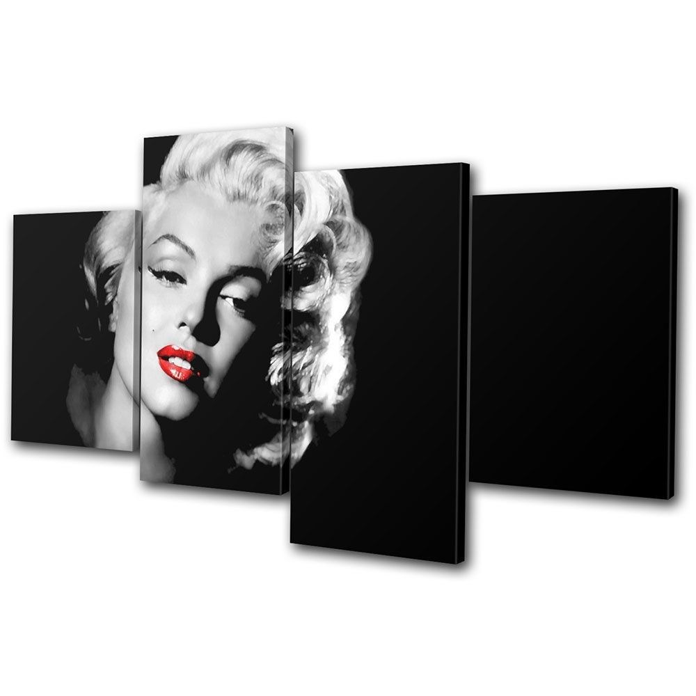 Most Recently Released Marilyn Monroe Black And White Wall Art With Bold Bloc Design Red Marilyn Monroe Lips 120x68cm 4 Panel Offset (View 9 of 15)