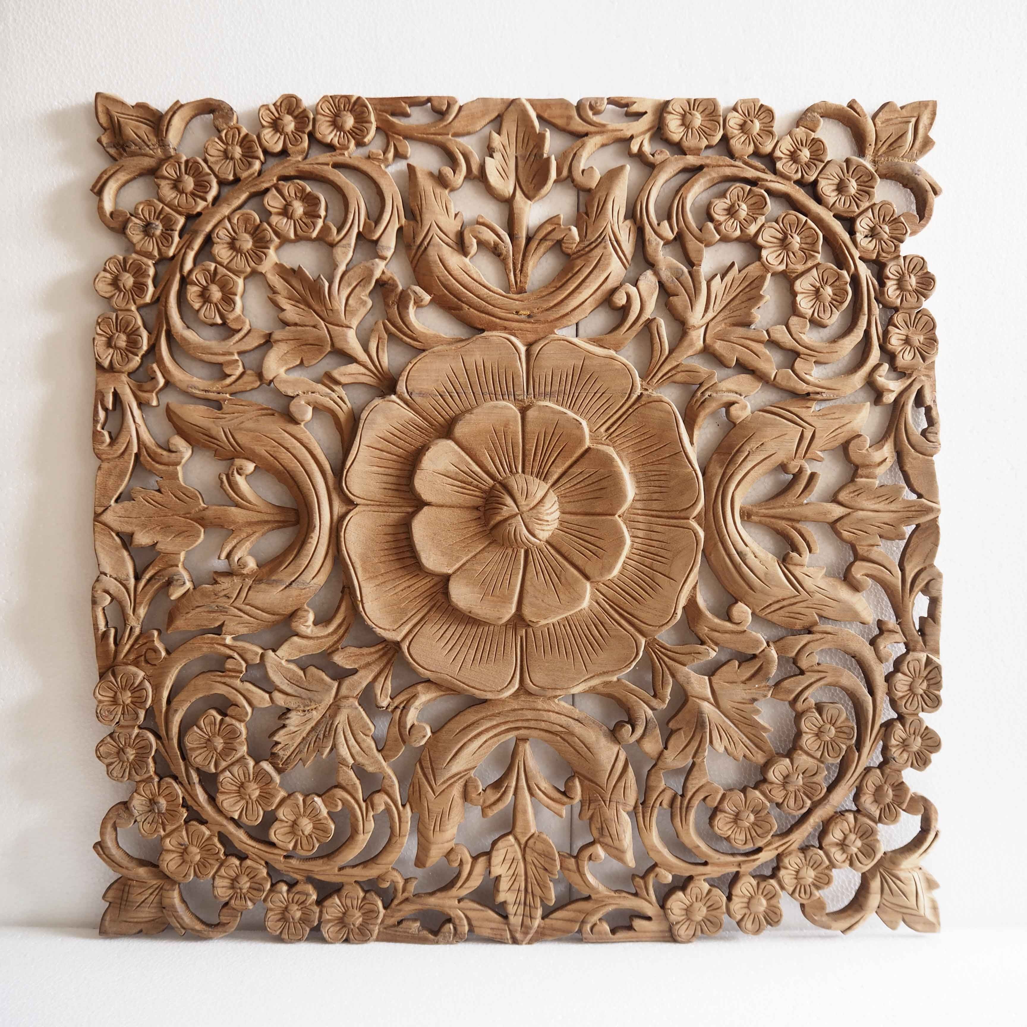 Most Recently Released Natural Wood Wall Art Throughout Natural Wooden Wall Art Panel From Thailand – Siam Sawadee (View 4 of 15)