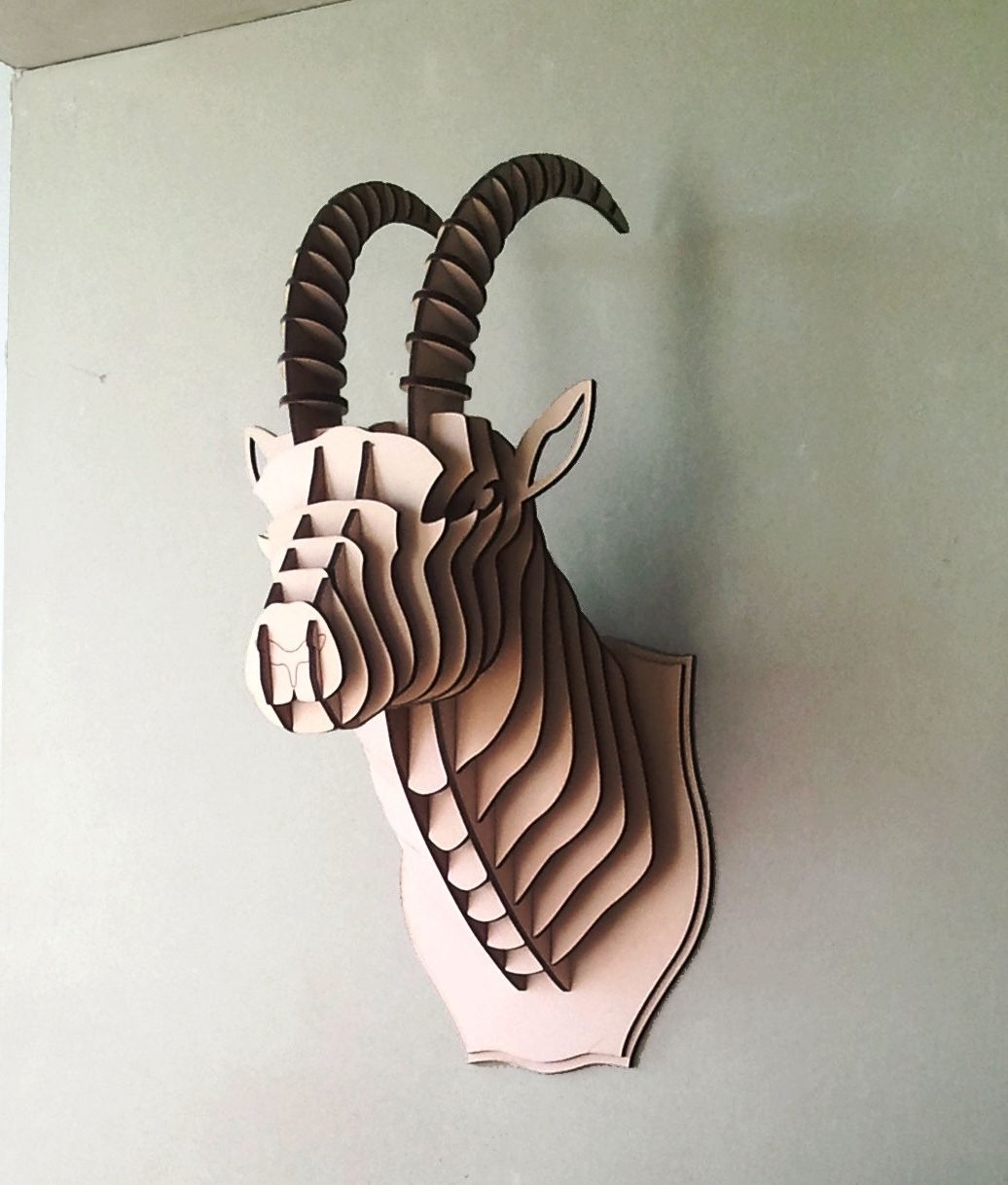 Most Up To Date Сapricorn Head 3d Puzzle Animal Head Wall Sculpture Mdf Goat Head Pertaining To Metal Animal Heads Wall Art (View 2 of 15)