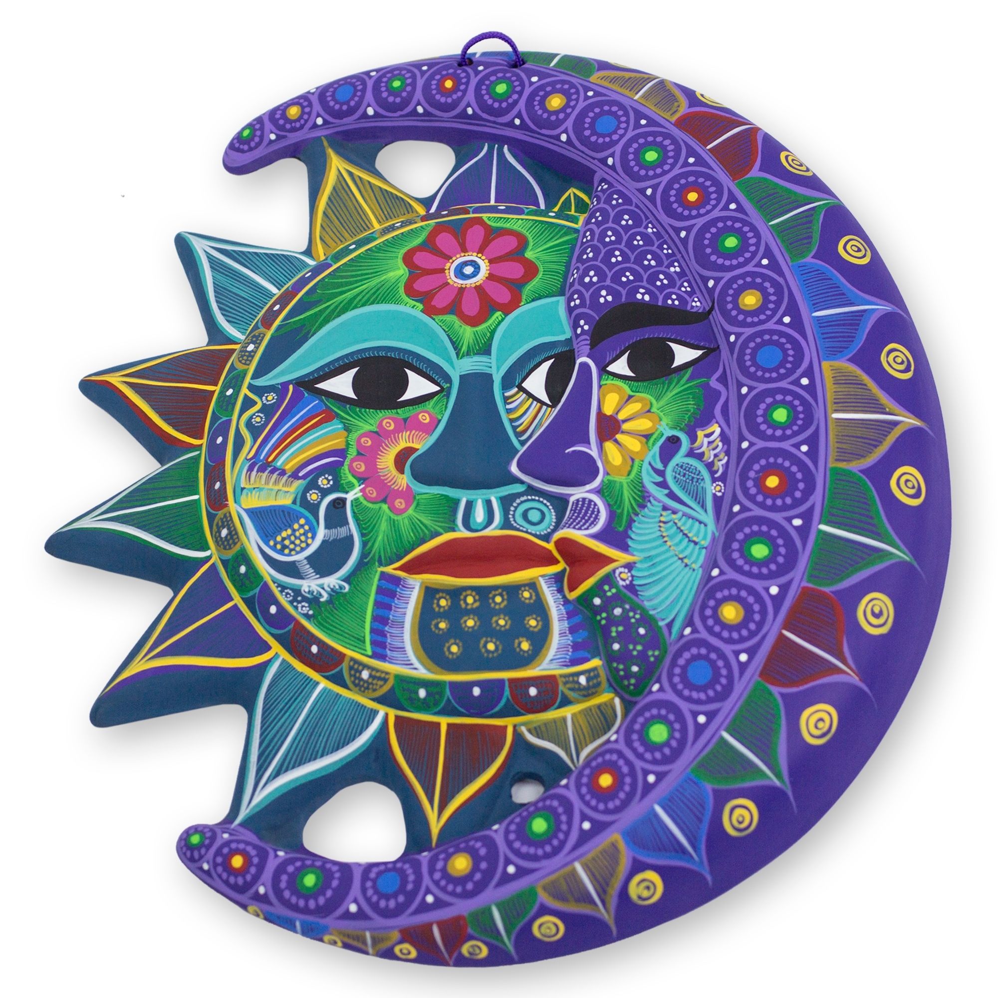 Most Up To Date Fair Trade Sun And Moon Ceramic Wall Art, 'turquoise Floral Within Mexican Ceramic Wall Art (View 1 of 15)