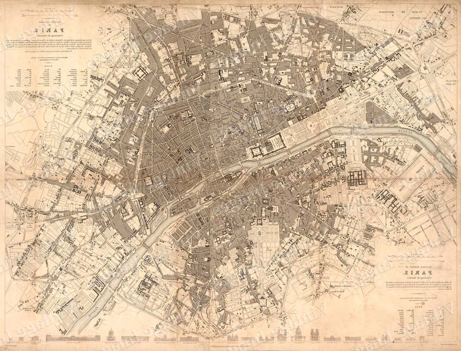 Most Up To Date Old Paris Map, 1834 Giant Restoration Hardware Style Map Paris For Map Of Paris Wall Art (View 2 of 15)