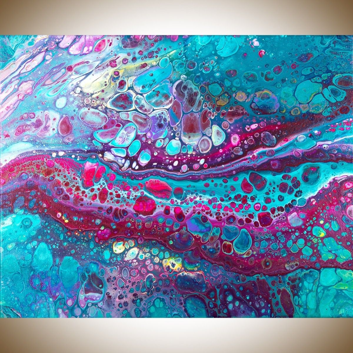 Most Up To Date Red And Turquoise Wall Art Inside Seascapeqiqigallery 16" X 20" Large Acrylic Pour Turquoise Red (View 2 of 15)