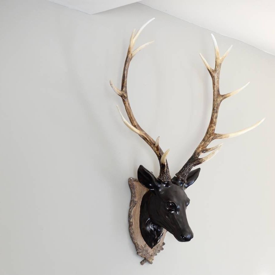 Most Up To Date Stag Head Wall Art Pertaining To Large Black Deer Head Decorationthe Forest & Co (View 11 of 15)
