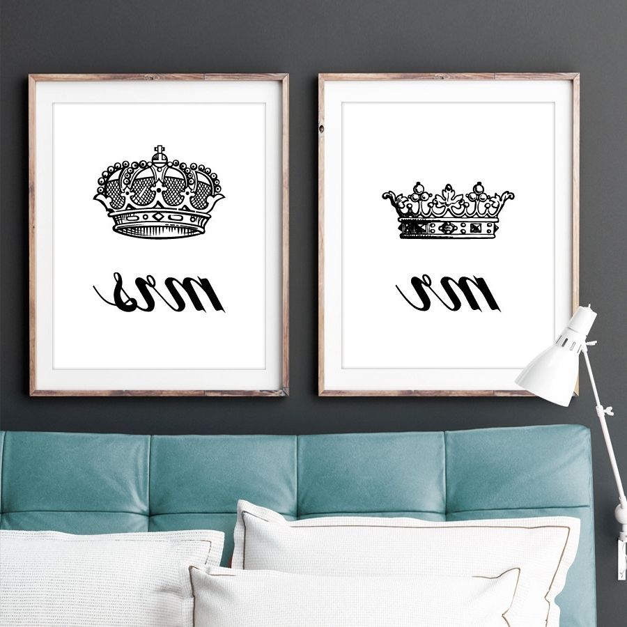 Mr And Mrs Wall Art Regarding Well Liked Set Of Two 2 Mr And Mrs His Hers King Queenlochnessstudio (View 7 of 15)