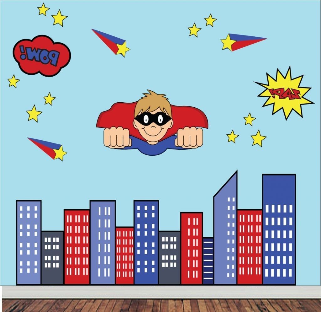 Newest Cool Superhero Wall Decor In Conjunction With Decals Silhouette Within Superhero Wall Art Stickers (View 10 of 15)