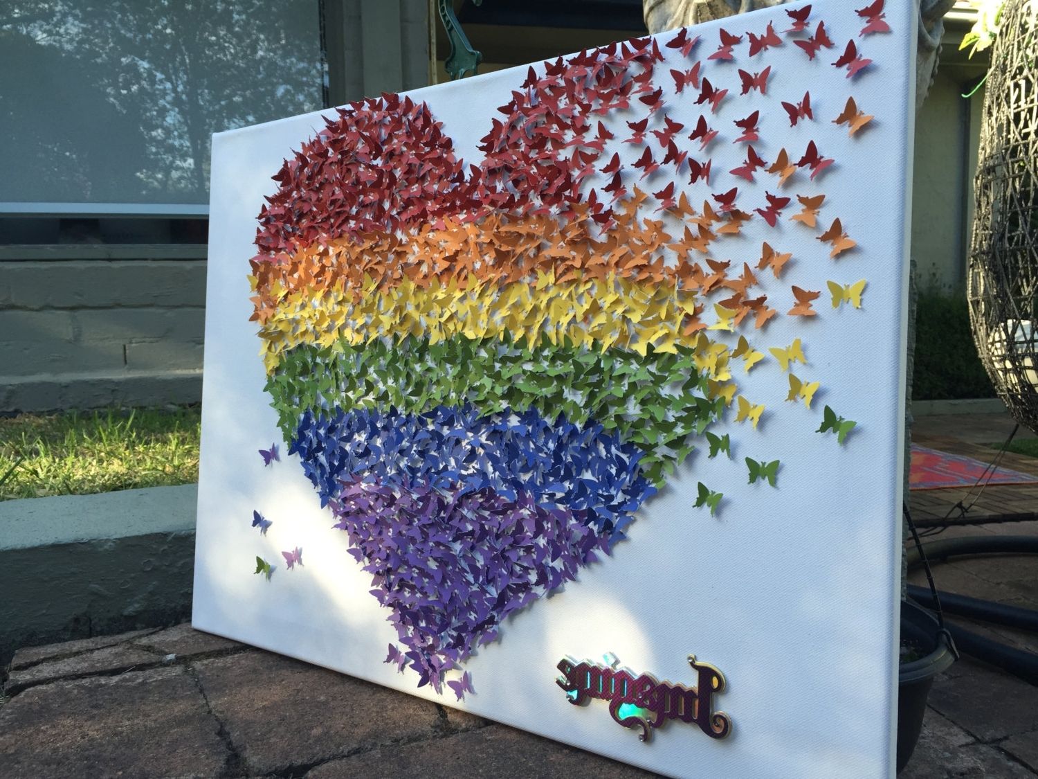 Newest Rainbow Butterfly Wall Art Intended For 3d Love Heart , Wall Art , Hand Made , Rainbow Heart, Rainbow (View 9 of 15)