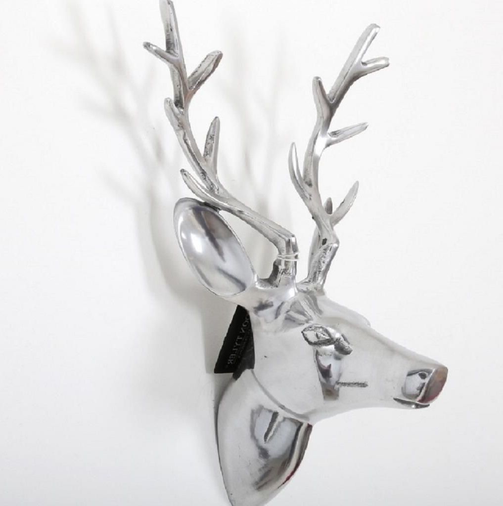 Newest Stag Head Wall Art Throughout Polished Aluminium Wall Mounted Stags Head Silver Metal Deer Art (View 8 of 15)