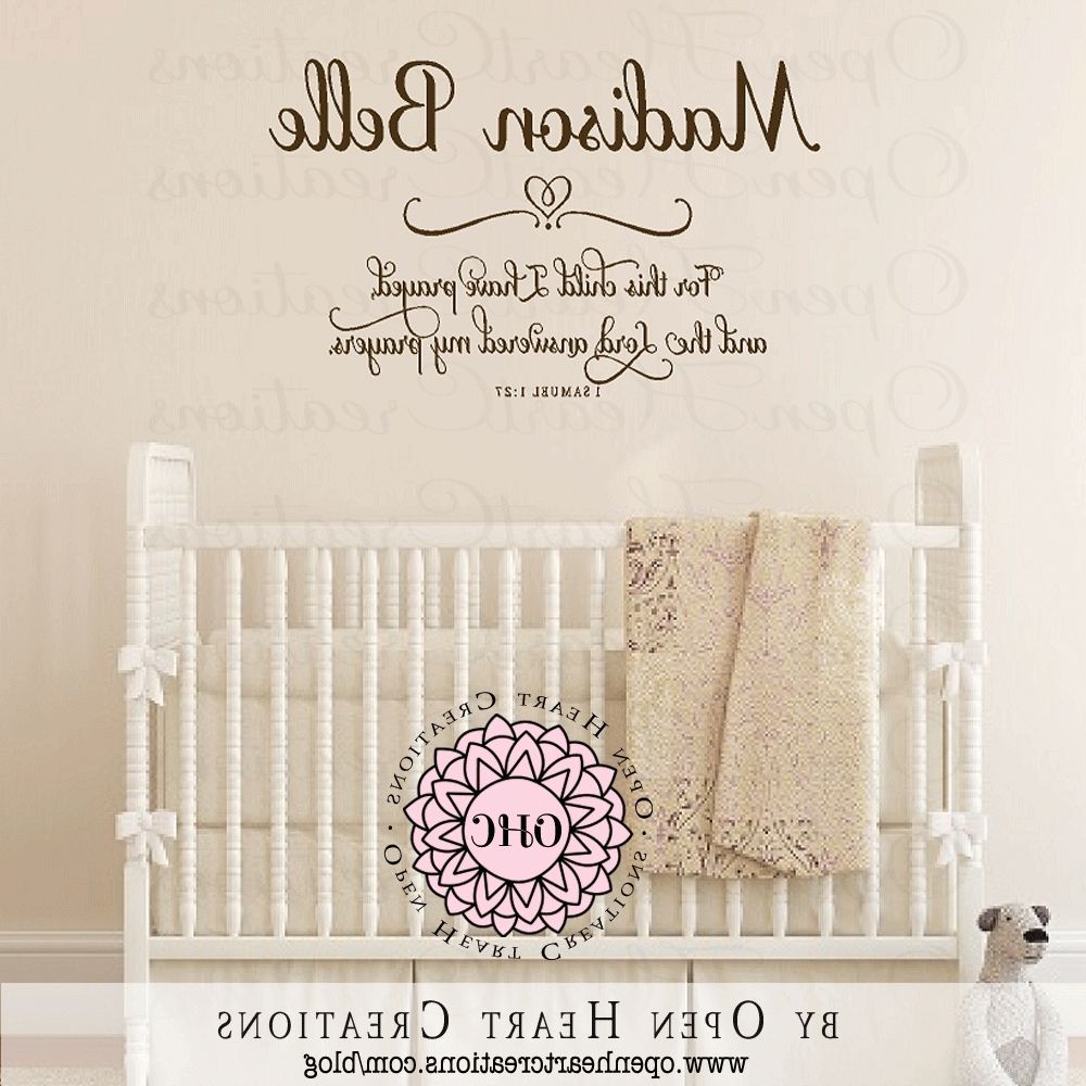 Nursery Bible Verses Wall Decals Regarding Widely Used Baby Nursery Decor: Prayed Personalized Heart Baby Name Decals For (Photo 3 of 15)
