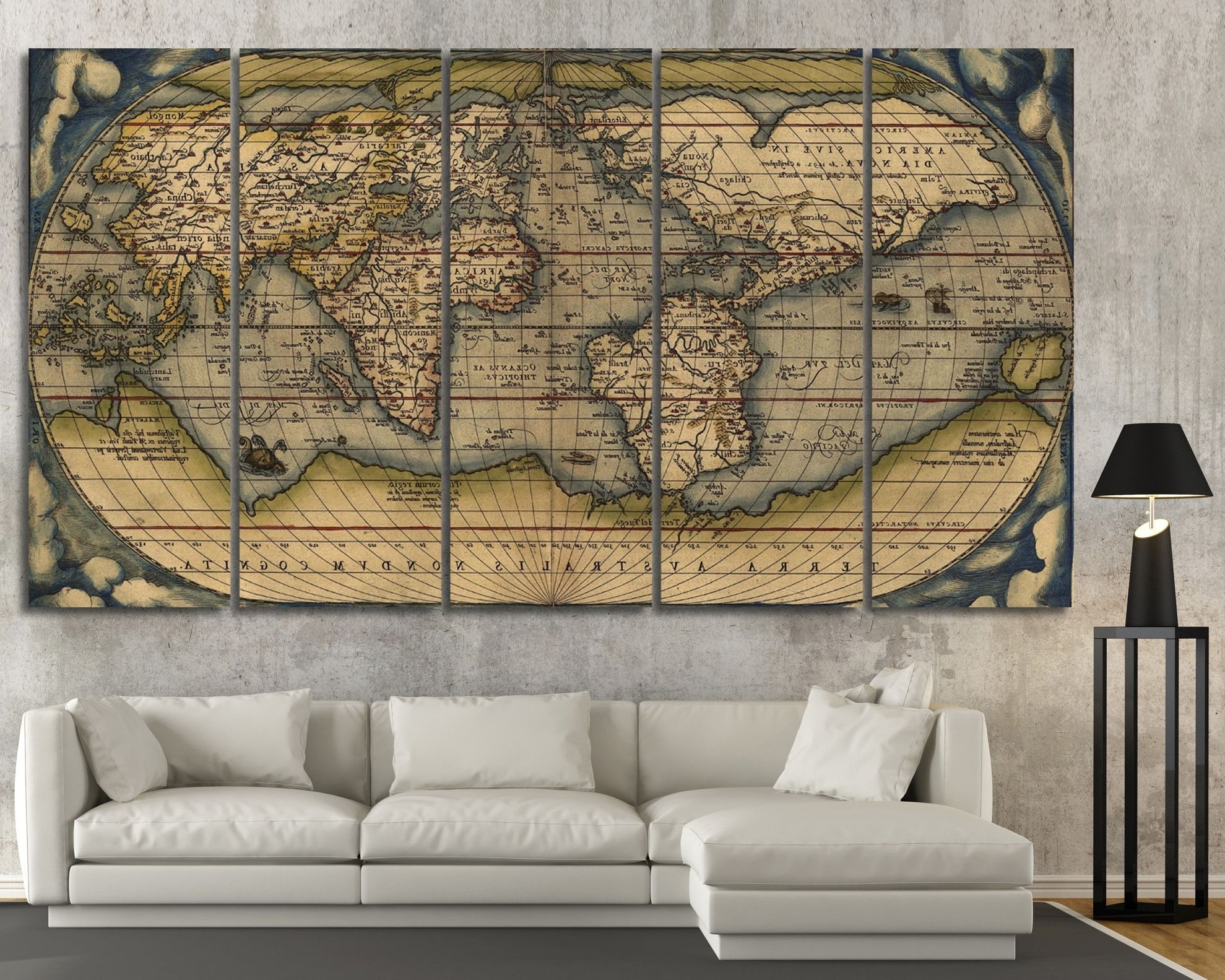 Old World Map Wall Art Within Most Popular Large Vintage Wall Art Old World Map At Texelprintart (View 1 of 15)
