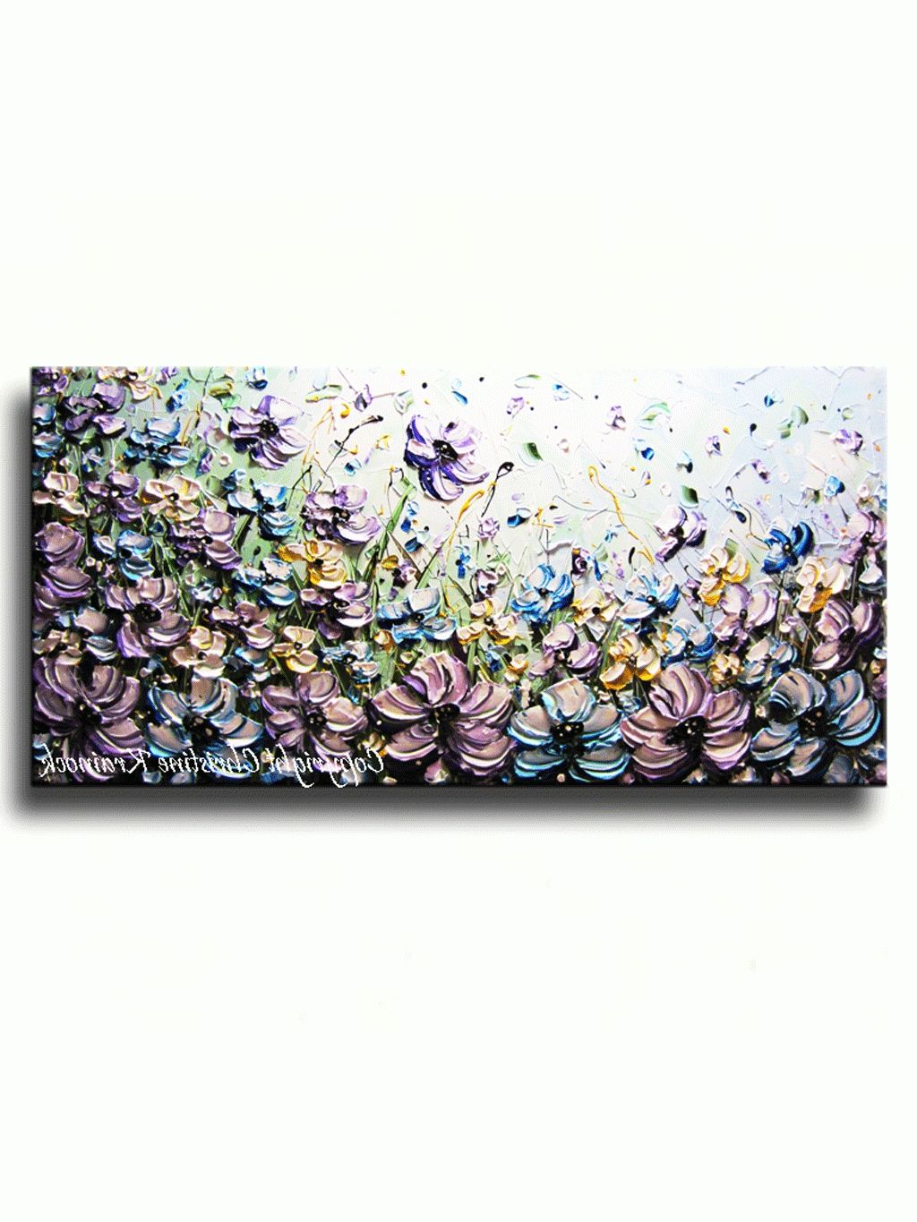 Original Art Abstract Painting Purple Blue Flowers Poppies With Most Popular Purple Abstract Wall Art (View 12 of 15)