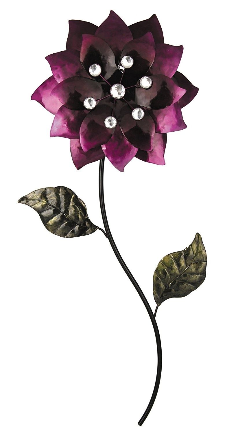 Pacific Home Metal Wall Art Aubergine Flower With Silver Beads And Pertaining To Well Known Purple Flower Metal Wall Art (View 6 of 15)