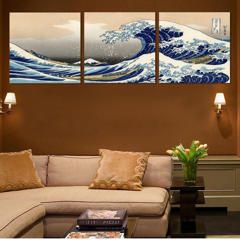 Popular Japanese Wall Art Panels Regarding 3 Panel Fashion Seascape Japanese Landscape Canvas Painting (View 8 of 15)