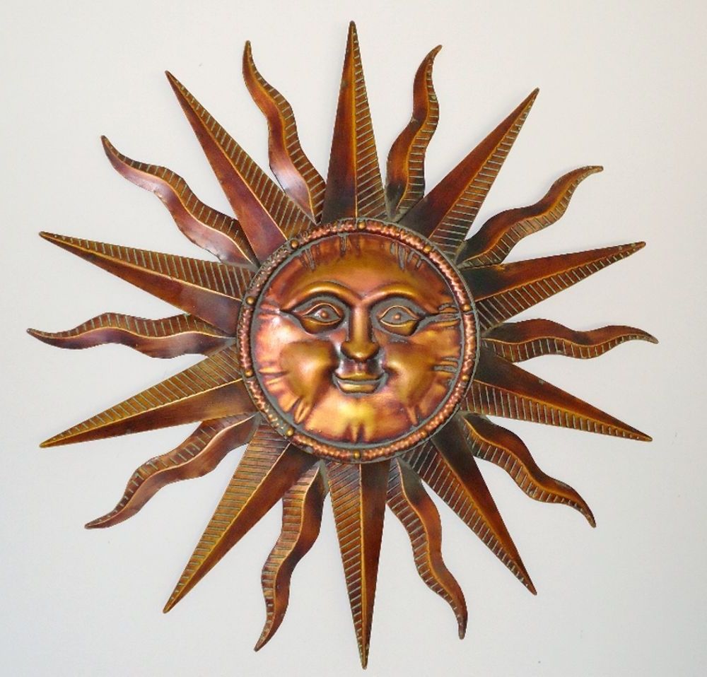 Popular Mexican Metal Wall Art Throughout Copper Patina Sun Face Extra Large Sunburst Metal Wall Art Hanging (View 1 of 15)