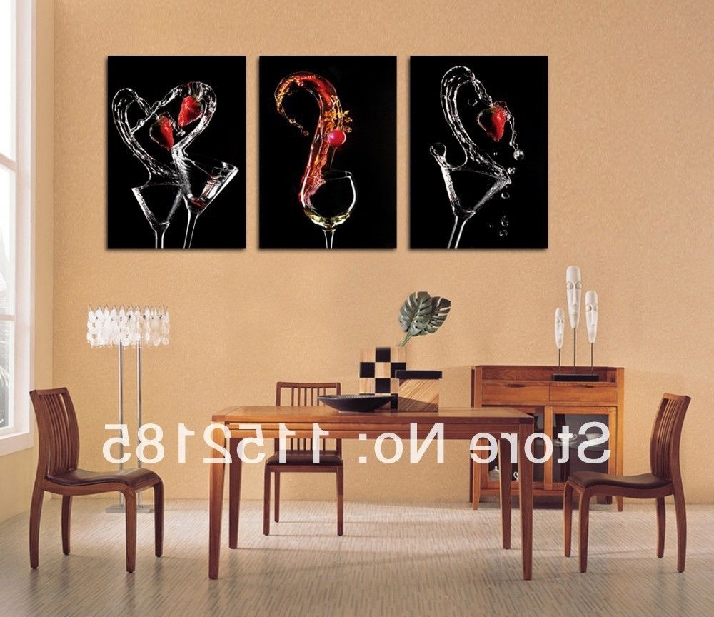 Popular Modern Wall Art For Dining Room Pertaining To Free Shipping Black Wine Glasses Abstract Still Life3 Piece Canvas (View 9 of 15)