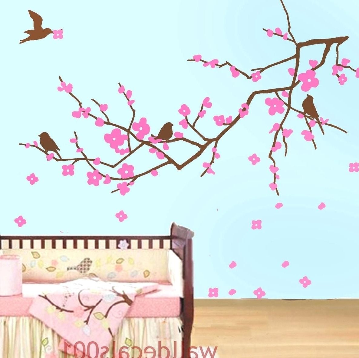 Preferred Cherry Blossom Vinyl Wall Decal Wallpaper Wall Appliques Cherry Throughout Cherry Blossom Vinyl Wall Art (View 10 of 15)