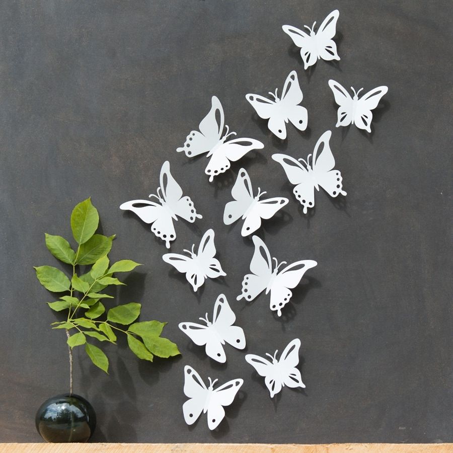 Recent 3d Butterfly Wall Art Within White Butterfly Wall Decor 3d Set Of 12 Popart Made In (View 1 of 15)
