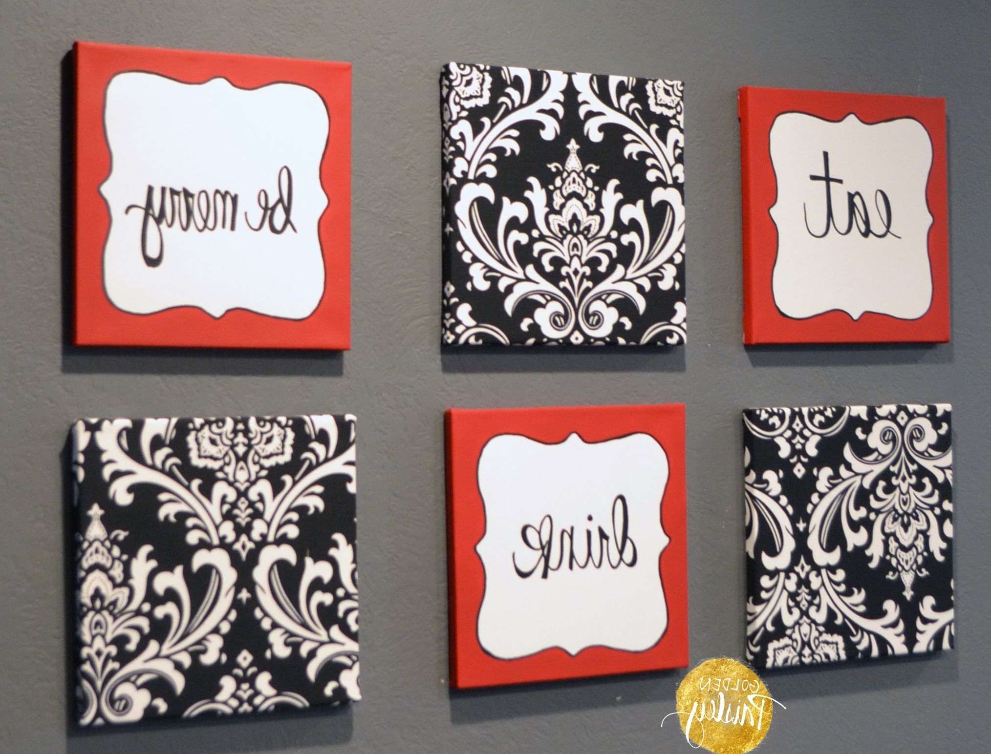 Recent Black And White Damask Wall Art With Regard To Red And Black Damask Eat Drink Be Merry “chef” Wall Decor Set (View 7 of 15)