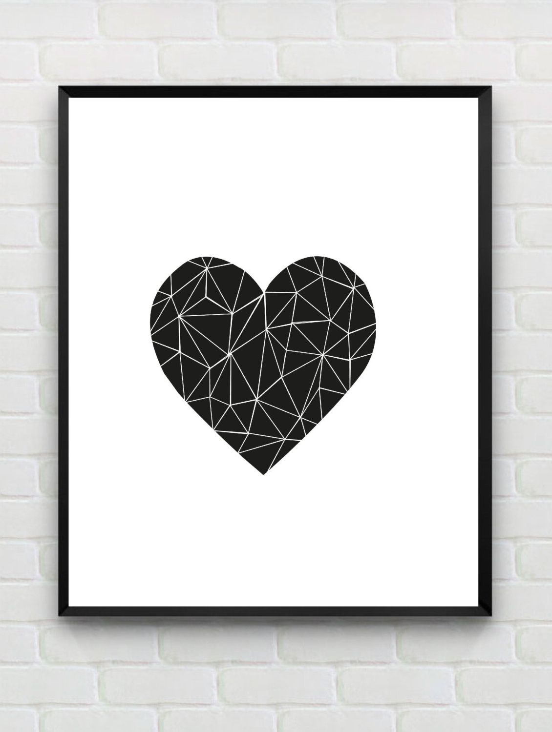 Recent Printable Art Heart Print, Love Print, Polygon Wall Art, Geometric Throughout Black And White Wall Art (View 14 of 15)