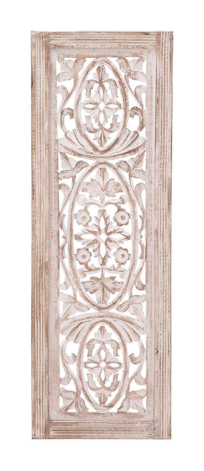 Recent White Washed Carved Wood Wall Art Panel Shabby Country Cottage Within Wooden Wall Art Panels (View 4 of 15)