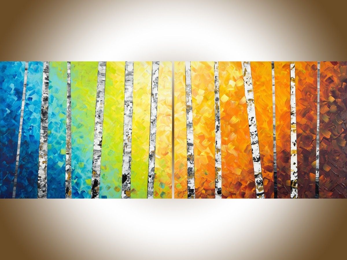 Red And Yellow Wall Art Intended For Newest Autumn Birch Trees Iiqiqigallery 54" X 24" Original Oil (View 2 of 15)