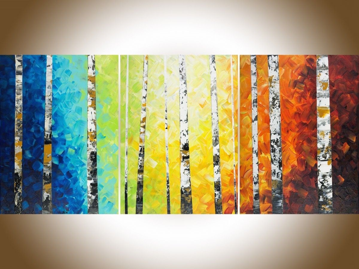 Red And Yellow Wall Art Within 2017 Autumn Birch Trees Iiqiqigallery 54" X 24" Original Oil (View 7 of 15)