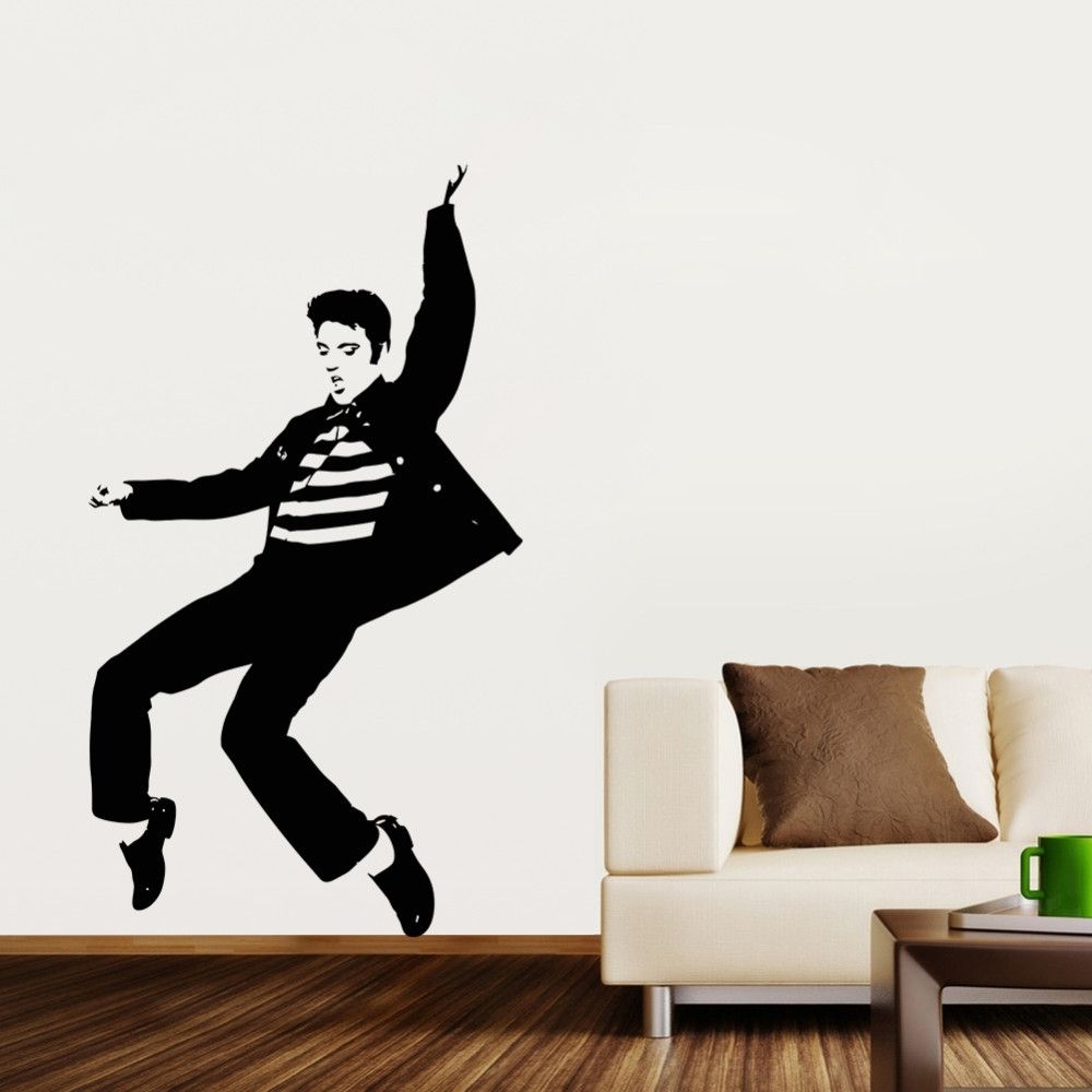 Rock And Roll Wall Art Within 2018 Pvc Fashion Dance Elvis Presley Pattern Bedroom Wall Sticker Wall (View 1 of 15)