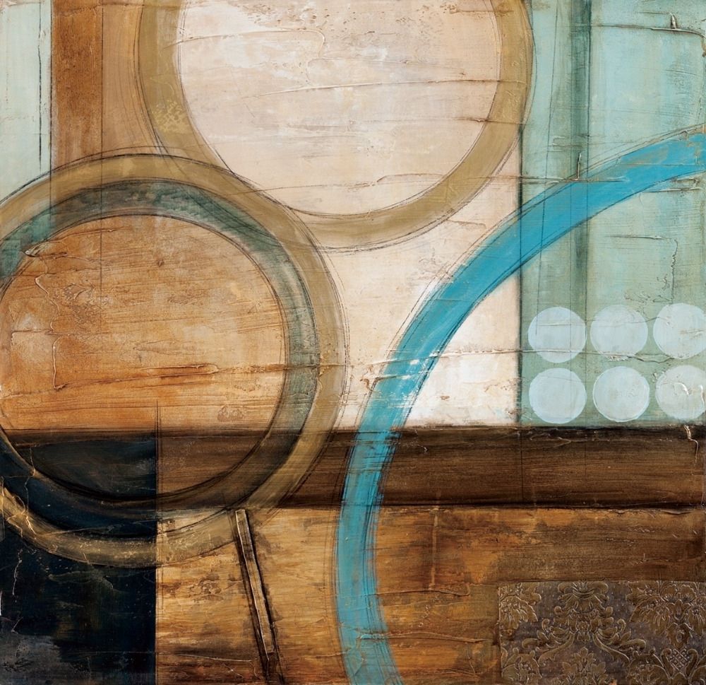 Trendy Blue And Brown Wall Art Pertaining To Blue And Brown Circles Modern Abstract Oil Painting Canvas Wall (View 2 of 15)