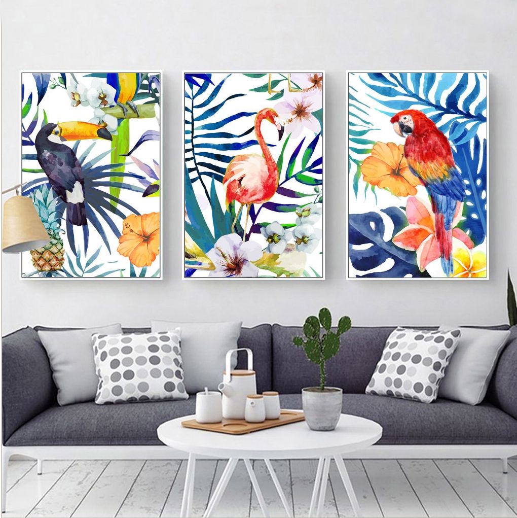 Tropical Jungle Flamingo & Parrot Canvas Print, Wall Art, Poster With Well Known Jungle Canvas Wall Art (View 1 of 15)