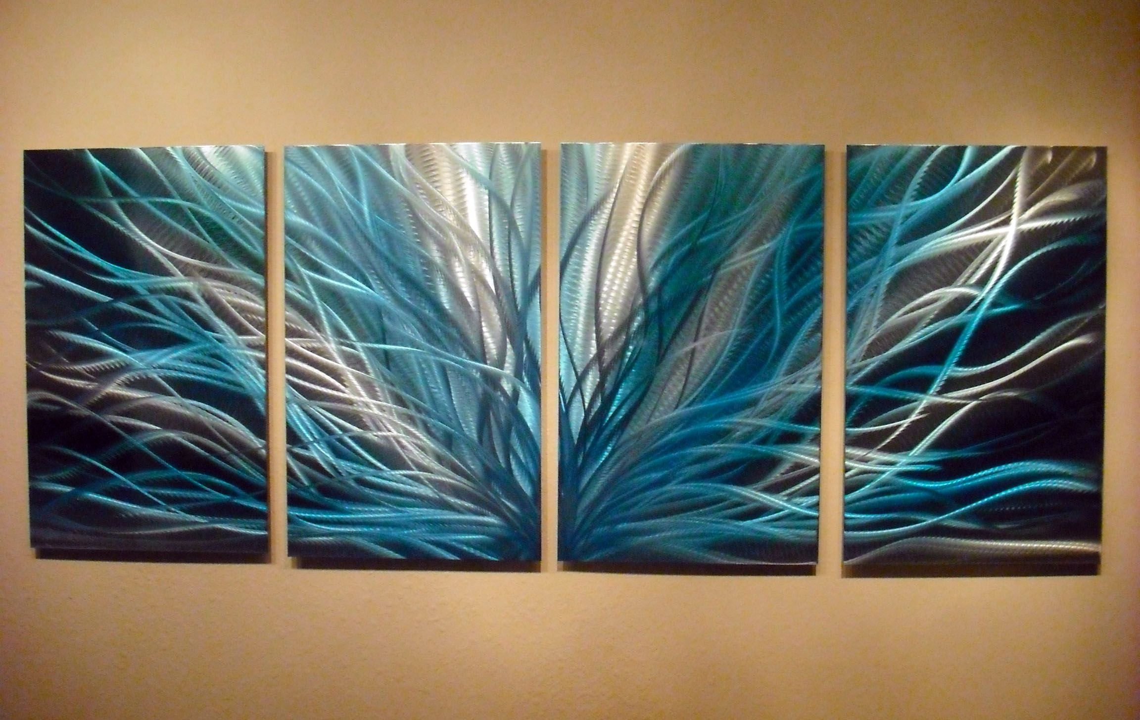 Turquoise Metal Wall Art Intended For Well Known Radiance In Blues  Abstract Metal Wall Art Contemporary Modern (View 4 of 15)