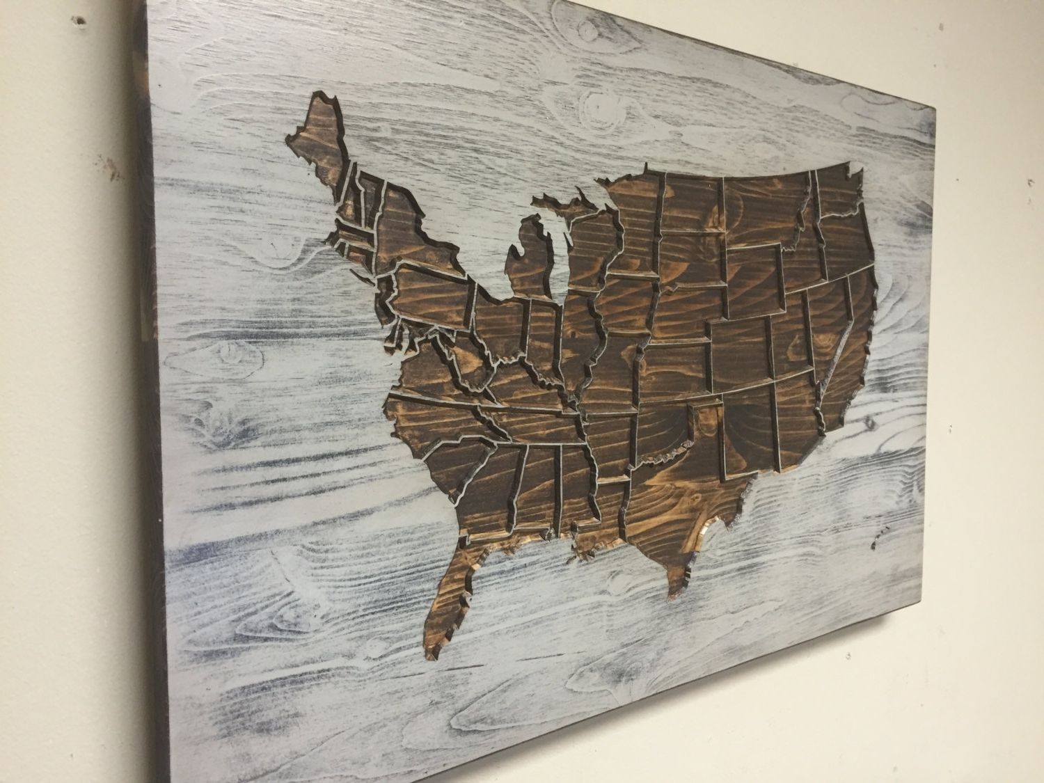 United States Map Wall Art In Fashionable Rustic Us Map Wall Art, Wood Carved, United States Map With States (View 3 of 15)